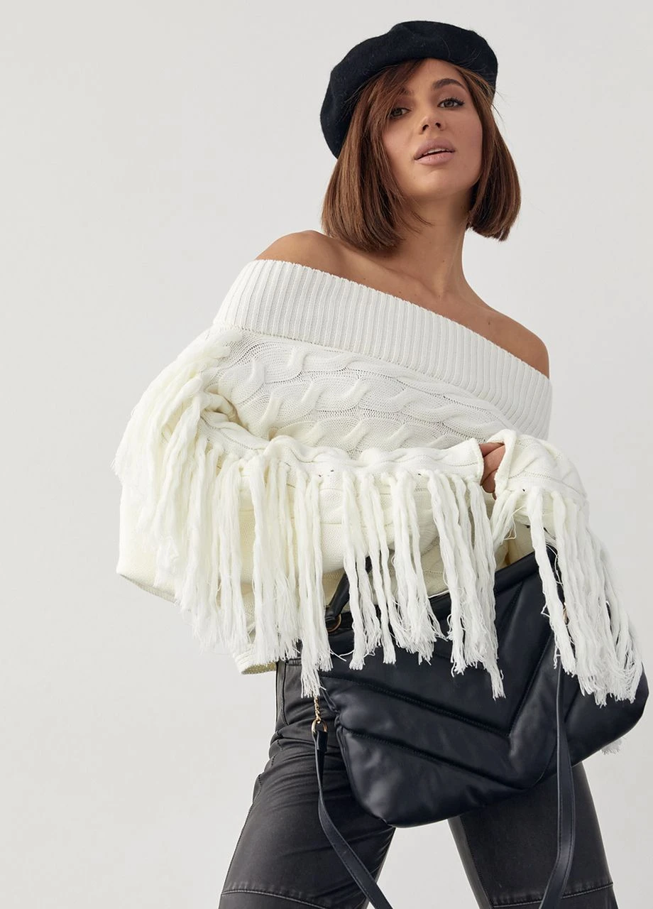 Кофта в кіски з відкритими плечима та бахромою на рукавах Lurex (275868240)