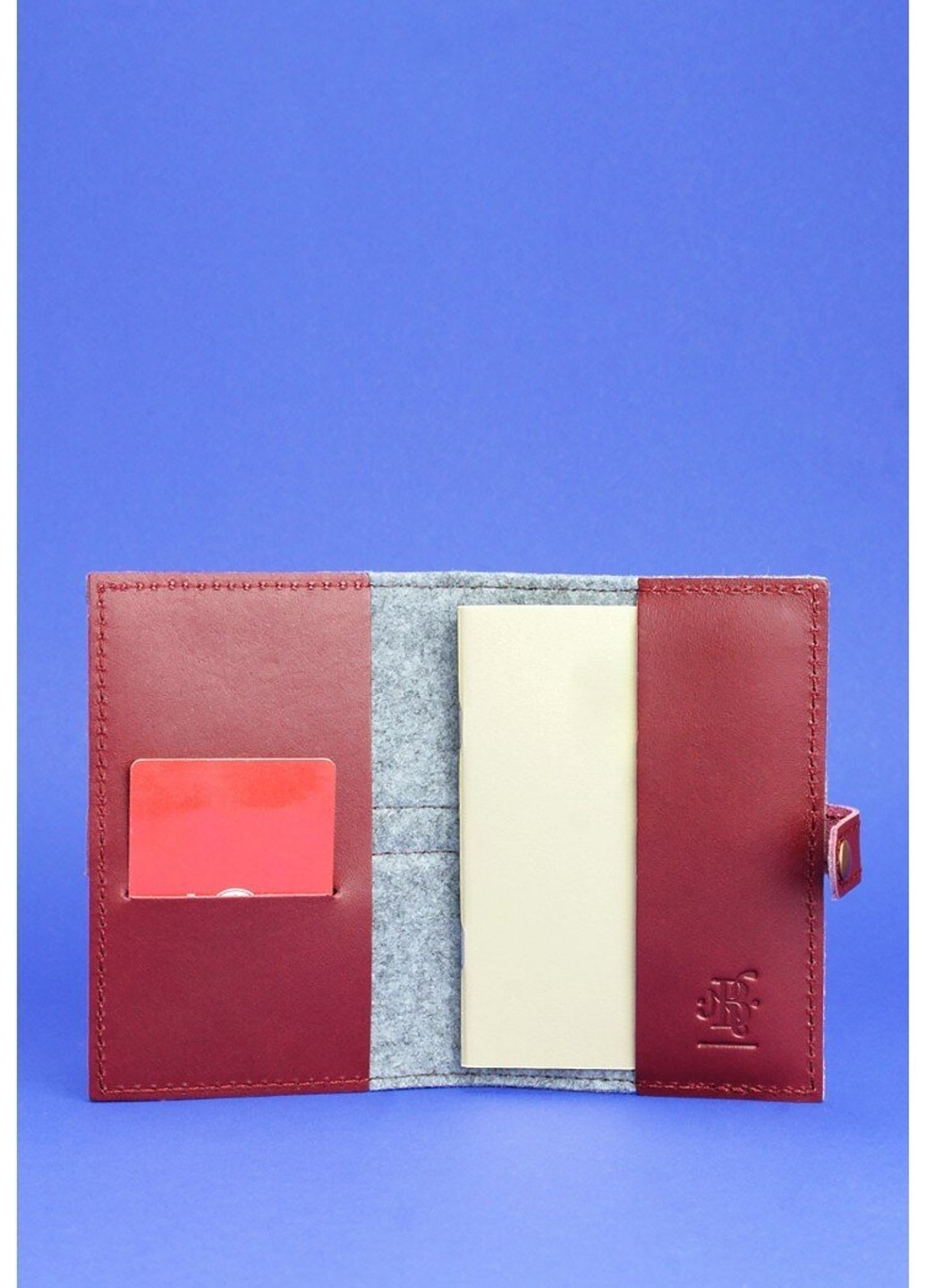 Фетровая обложка для паспорта 1.1 с кожаными бордовыми вставками - BN-OP-1-1-FELT-VIN BlankNote (276837458)