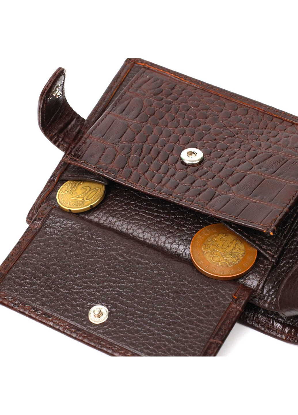 Чоловічий фактурний горизонтальний гаманець з натуральної шкіри з тисненням під крокодила Tony Bellucci 22043 Коричневий Bond (262158729)