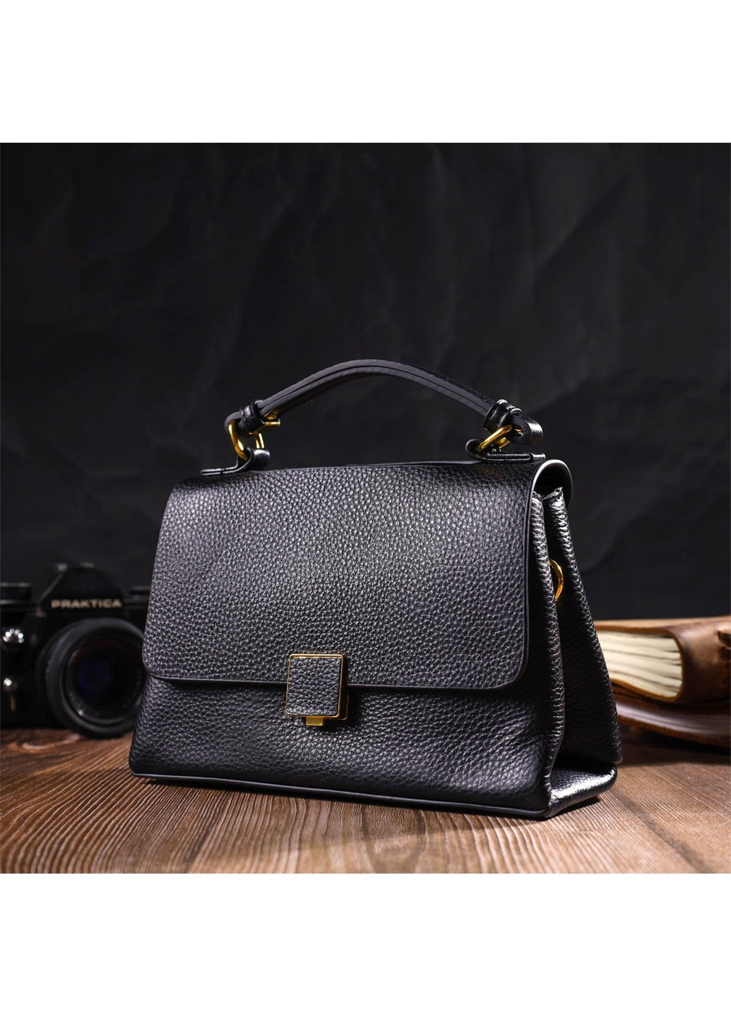 Женская стильная сумка из натуральной кожи 22074 Черная Vintage (260360886)