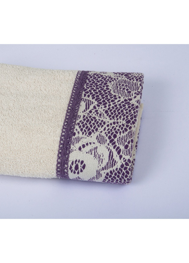 Romeo Soft полотенце - crochet молочный с фиолетовым кружевом 70*140 орнамент молочный производство - Турция