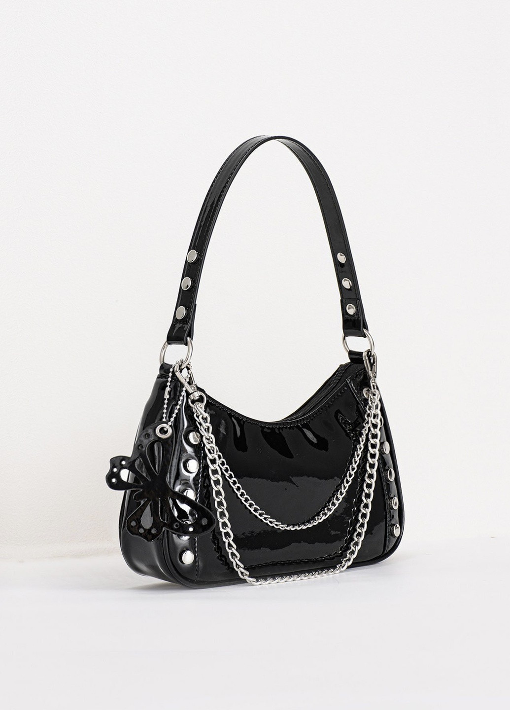 Жіноча лакова сумочка багет T-264 чорна No Brand (259248594)