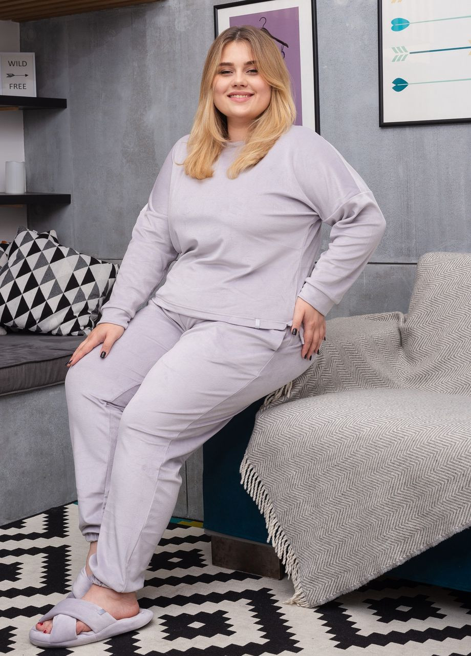 Светло-серая всесезон костюм домашний женский велюровый кофта со штанами светло-серый Maybel