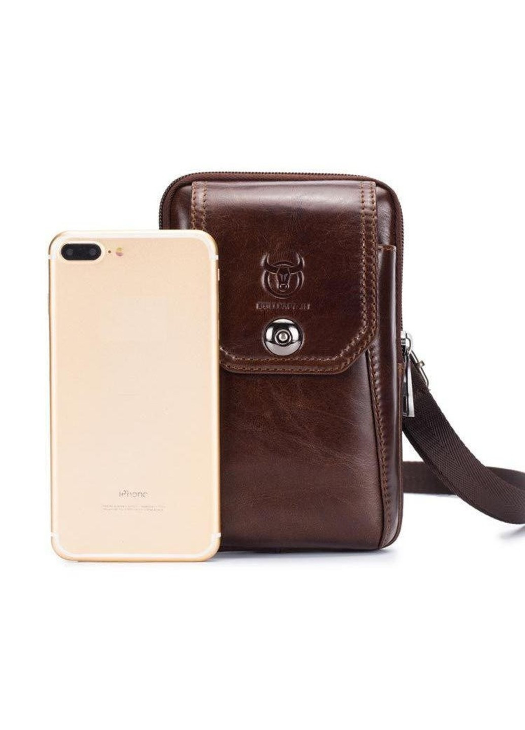 Шкіряна темно -коричнева сумка на ремені для смартфона T0158 BULL (263776620)