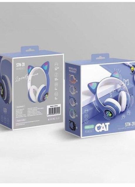 Беспроводные детские MP3 Наушники Кошачьи ушки с подсветкой с MicroSD с FM-Радио Cat Ear STN-28, синие China cat stn-28 (wirless cat ear led over ear 5.0 bluetooth dual connection rgb bass stereo (257380176)