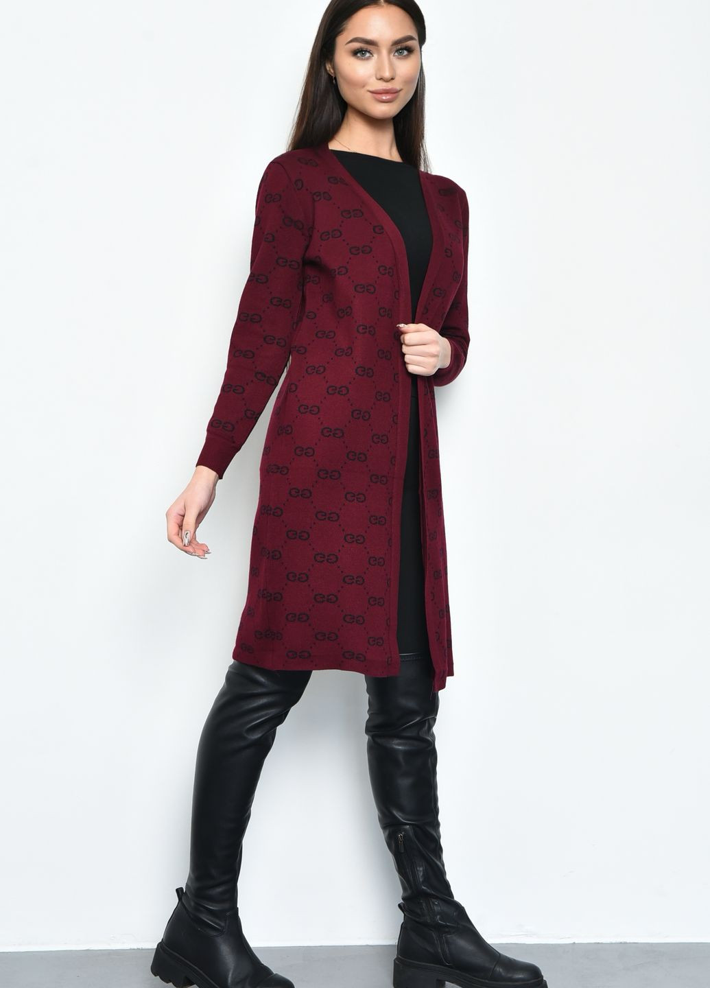 Кардиган жіночий бордового кольору розмір 44-46 Let's Shop (274375970)