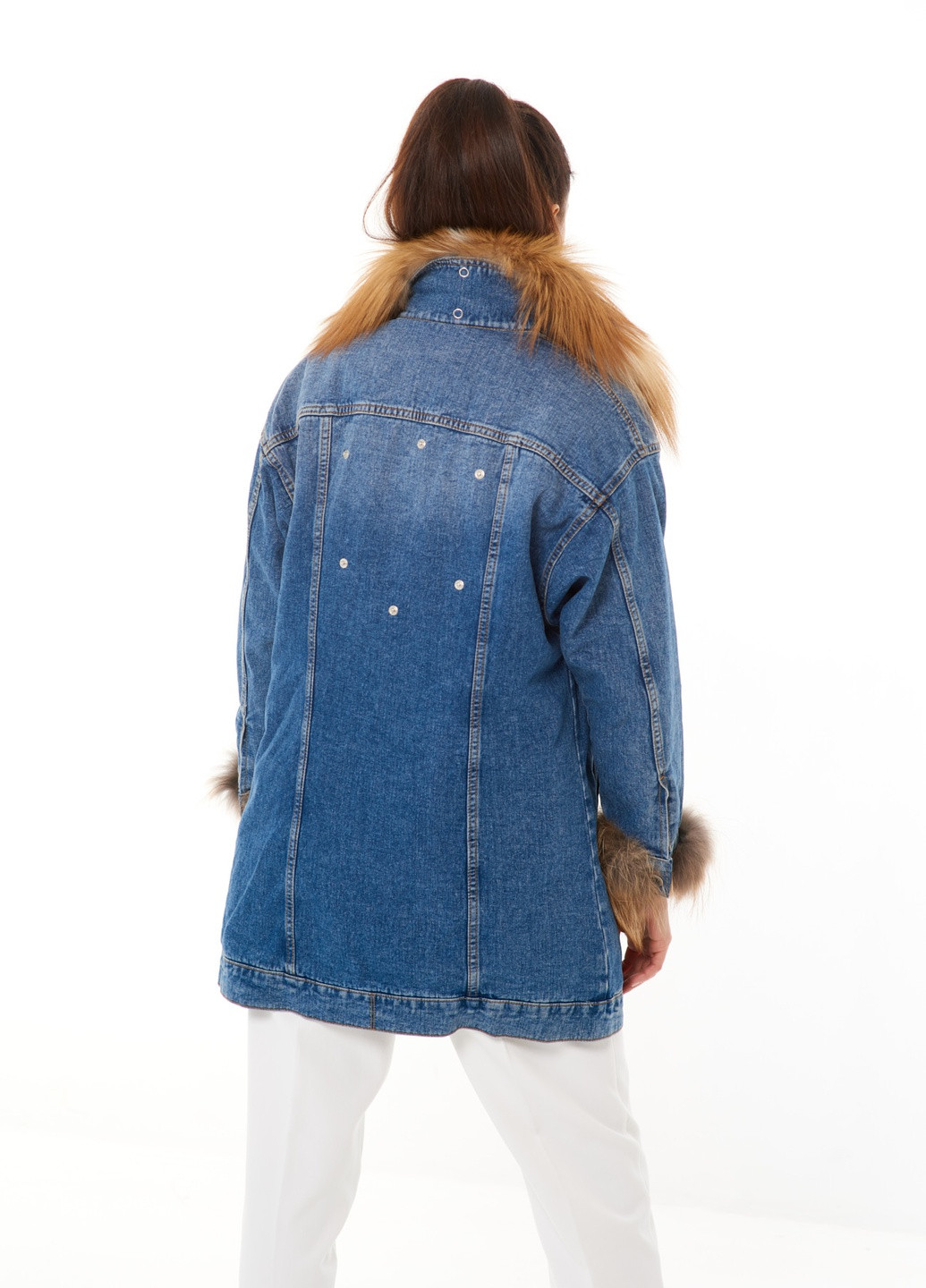 Синяя зимняя утепленная джинсовая куртка джинс деним с натуральным съемным мехом зима осень shea голубая vip gold fox Actors