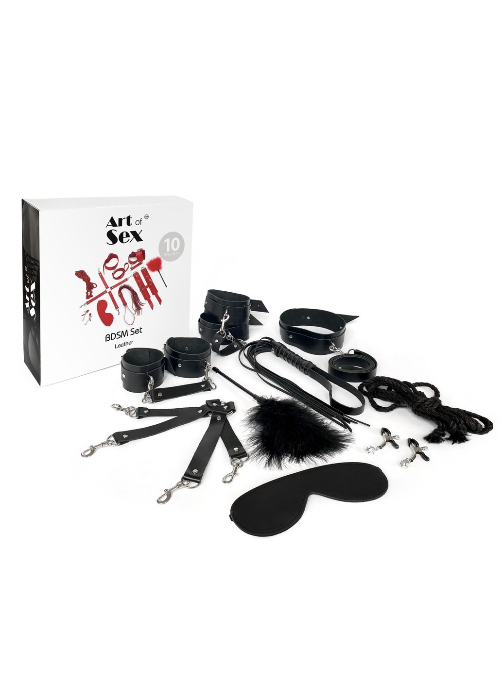 Набор - BDSM Set Leather, 10 предметов, натуральная кожа, Черный Art of Sex (258261837)