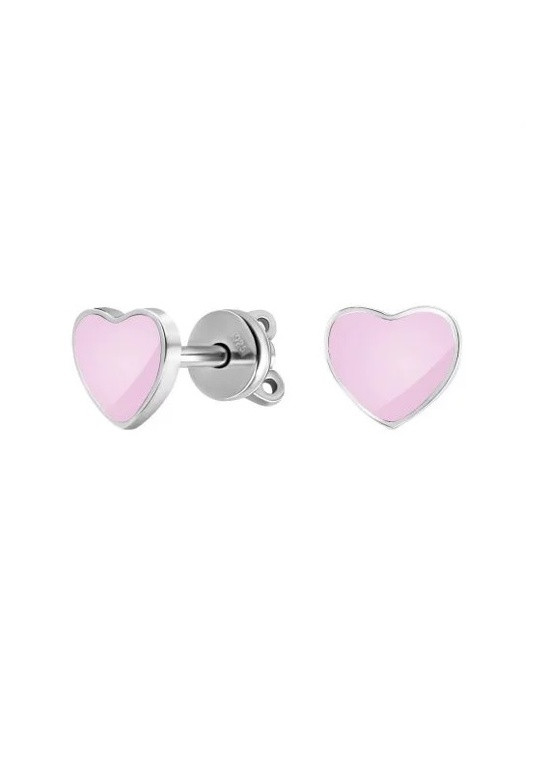 Срібні сережки-пусети з рожевою емаллю Серце 925 проба UMAX (258492653)