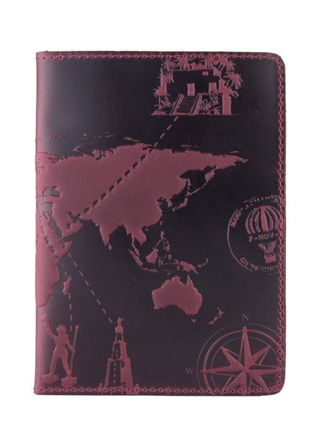 Кожаная фиолетовая обложка на паспорт HiArt PC-01 7 wonders of the world Фиолетовый Hi Art (268371419)