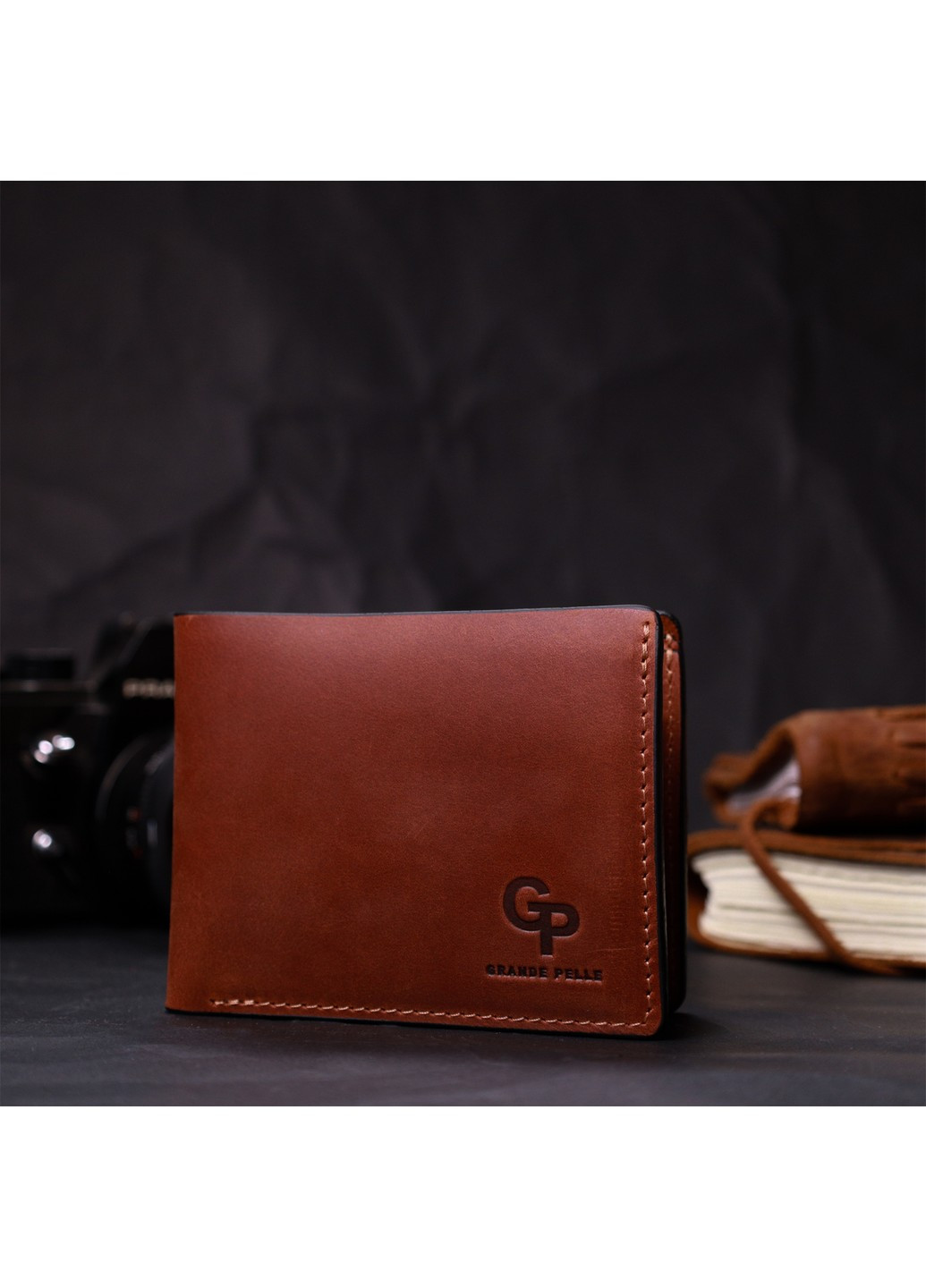 Компактный кошелек из натуральной кожи без застежки 11661 Коричневый Grande Pelle (267932219)