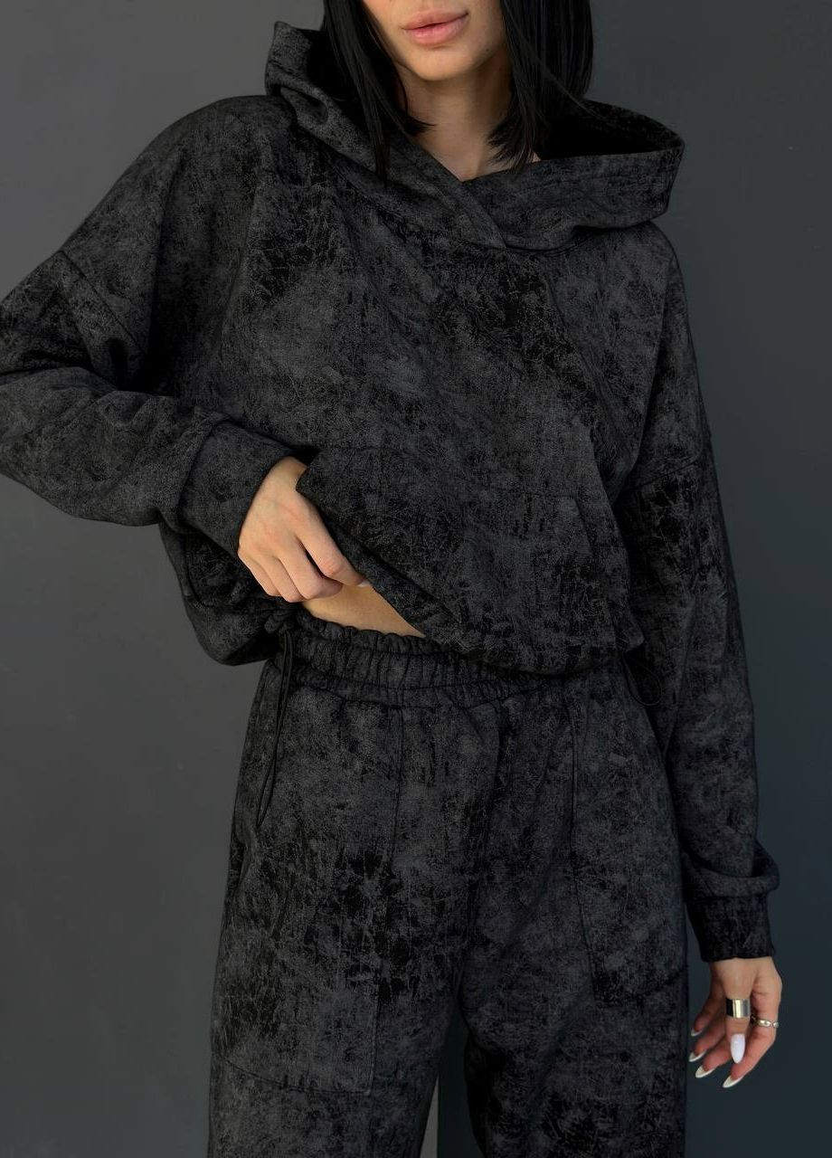 Красивый качественный спортивный костюм из турецкой трёхнитки петля "пенье", графитовый костюм с принтом тай-дай с капюшоном No Brand 154 (277620649)