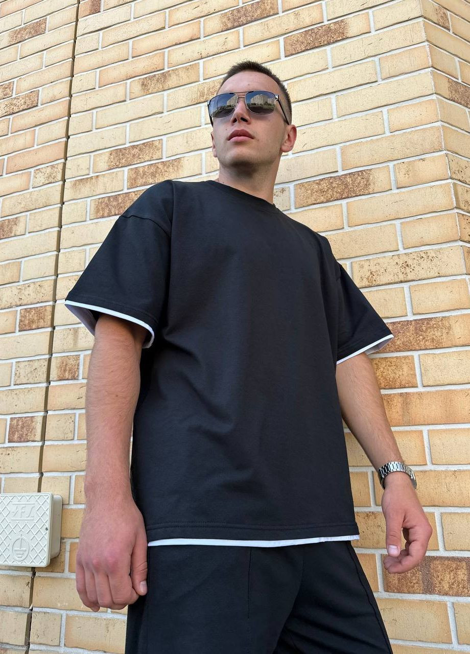 Черная базова футболка over с коротким рукавом Vakko
