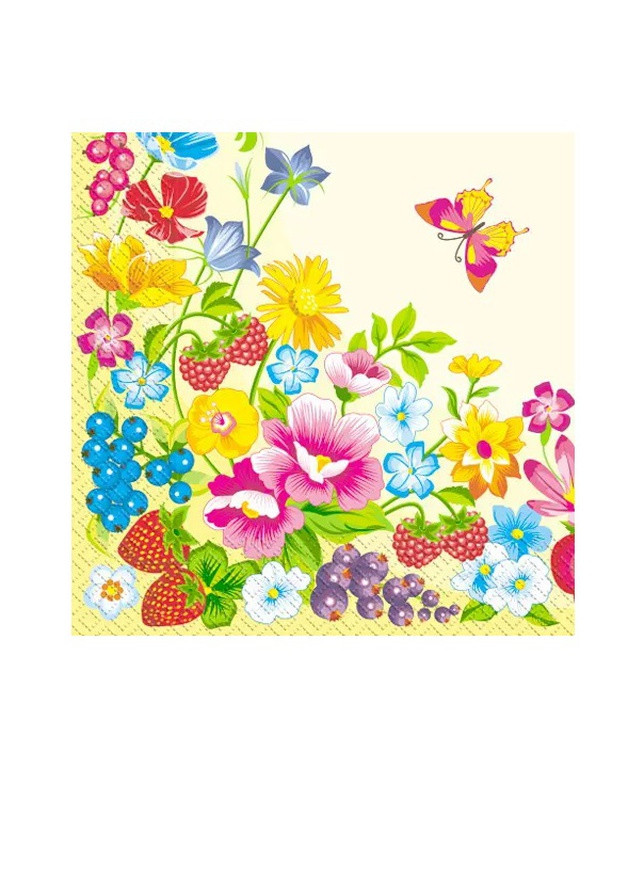 Салфетки бумажные трехслойные с рисунком Летние цветы 18 шт Марго (258701118)