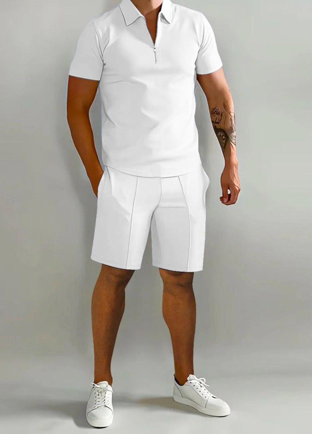 Белый костюм поло и шорты ShopnGo