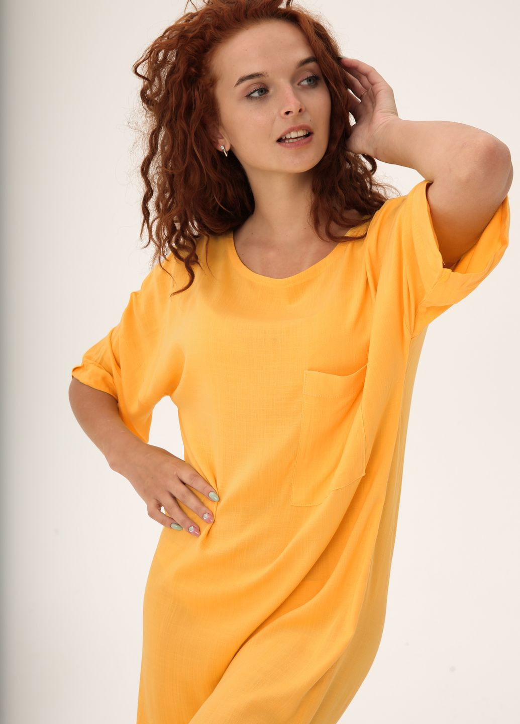 Жовтий кежуал жіноча універсальна футболка-плаття вільного крою INNOE однотонна