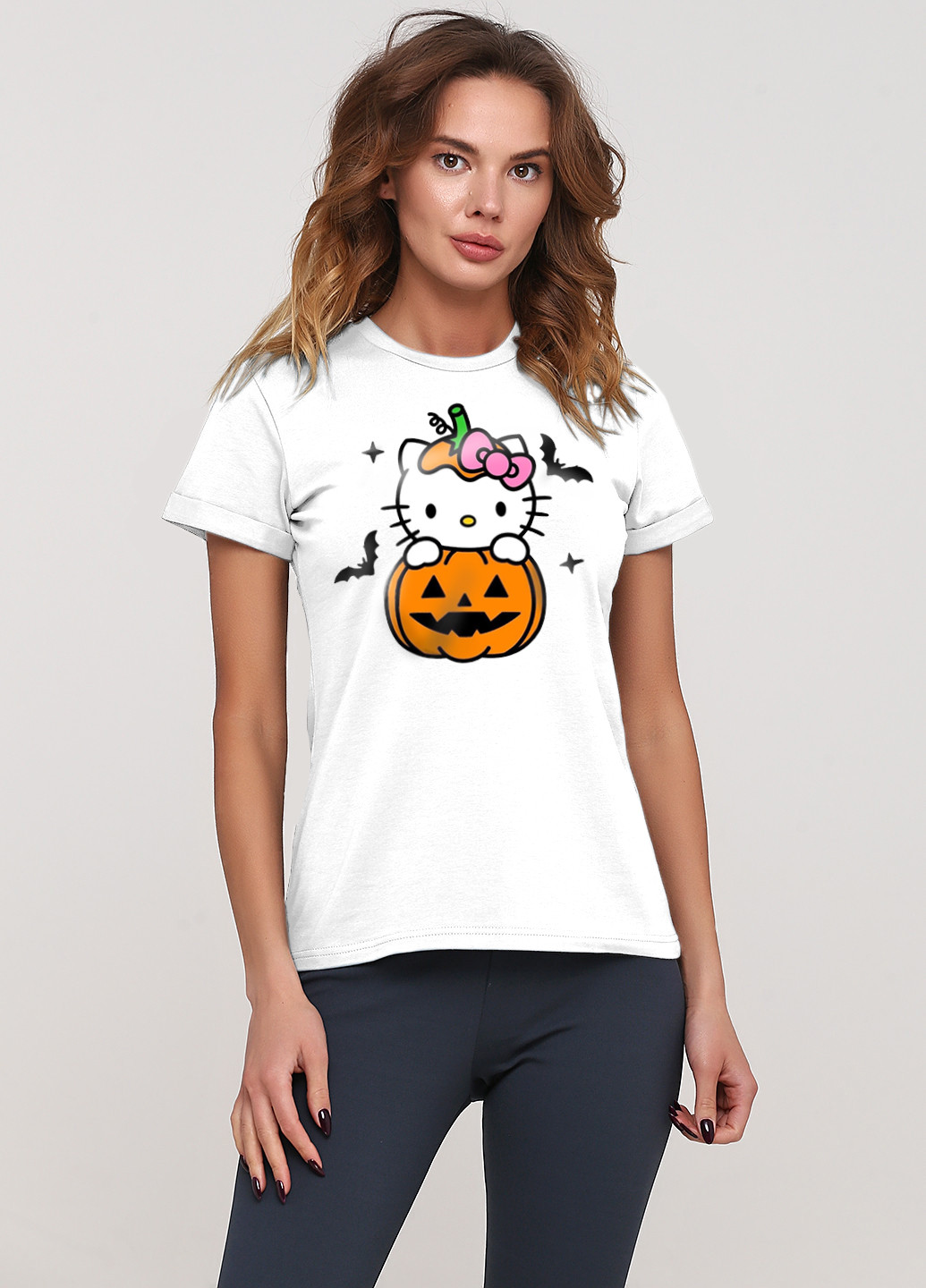 Белая женская футболка halloween kitty с коротким рукавом Malta