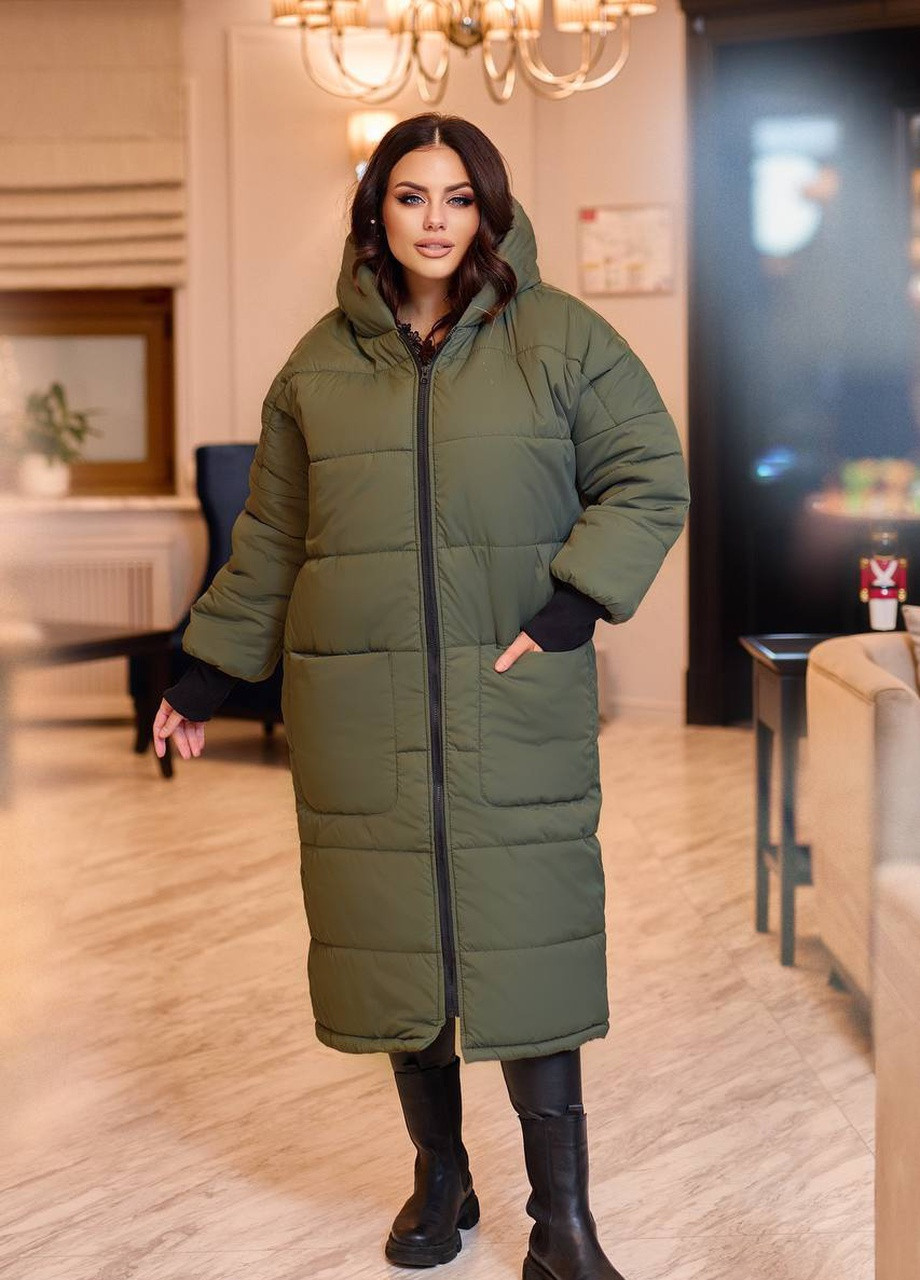 Зеленая женская тёплая зимняя куртка темное масло р.50/52 354567 New Trend