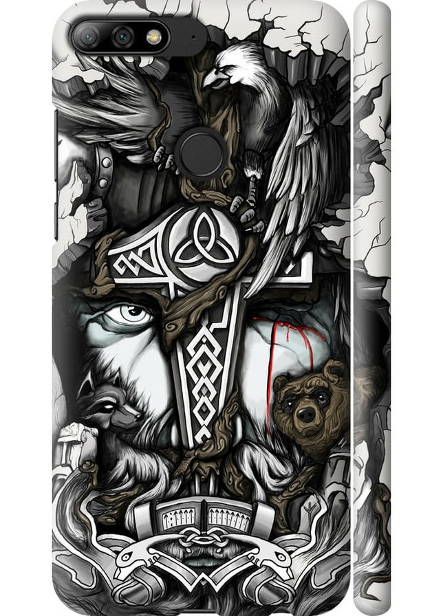 3D пластиковый матовый чехол 'Тату Викинг' для Endorphone Huawei Y7 Prime 2018 (257795289)