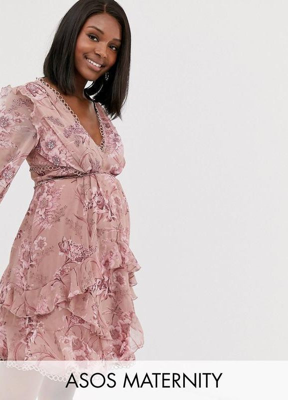 Розовое платье мини для беременных Asos