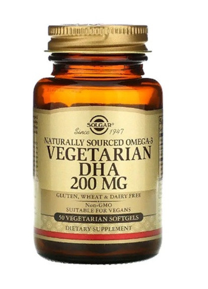 Natural Omega-3 Vegetarian DHA 200 mg 50 Veg Caps Solgar (257079350)