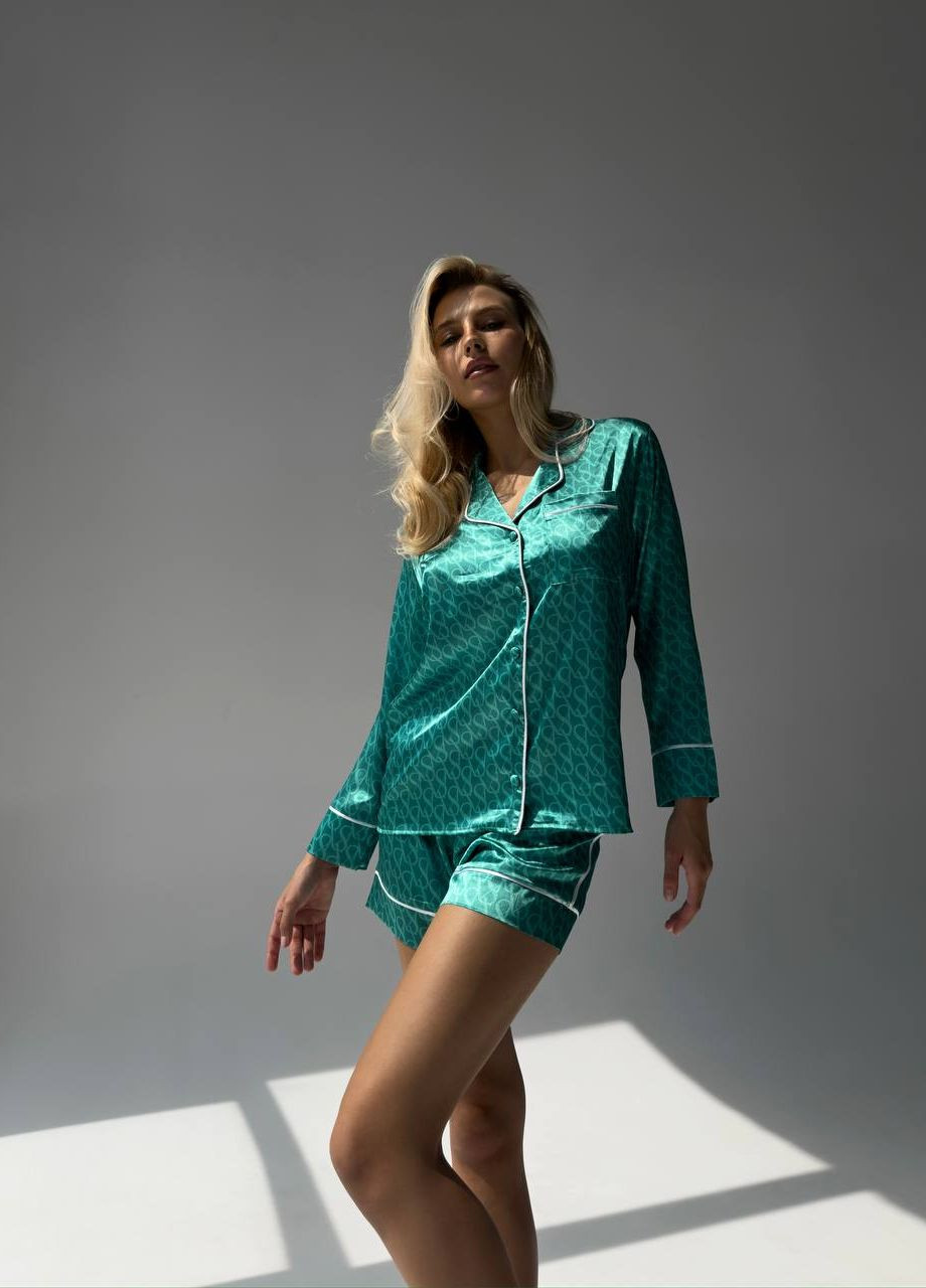 Зелена всесезон жіноча піжама з лого victoria's secret з брендовим коробом сорочка + шорти Vakko