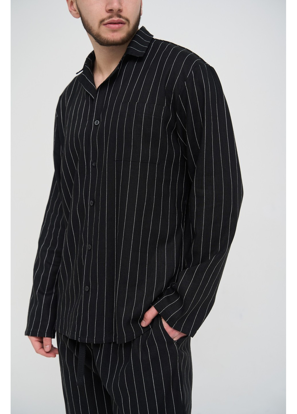 Пижама мужская в полоску лен LINEN STRIP черная Handy Wear (275793058)