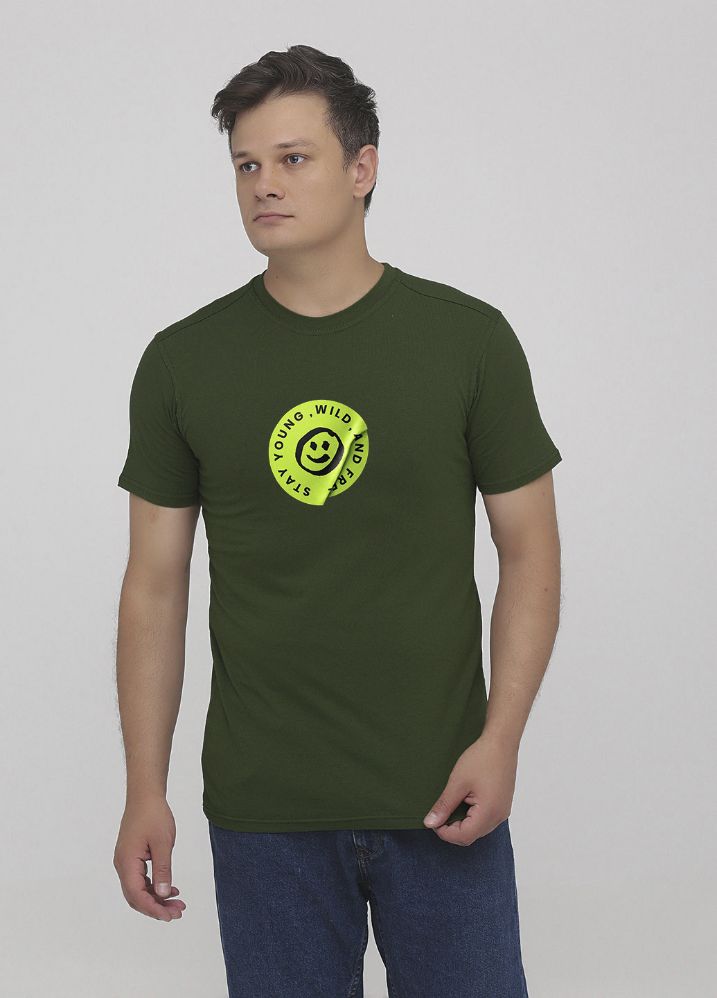 Темно-зеленая мужская футболка с принтом с коротким рукавом Malta М385-24