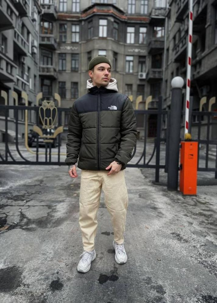 Оливкова (хакі) зимня стильна однотонна куртка the north face No Brand