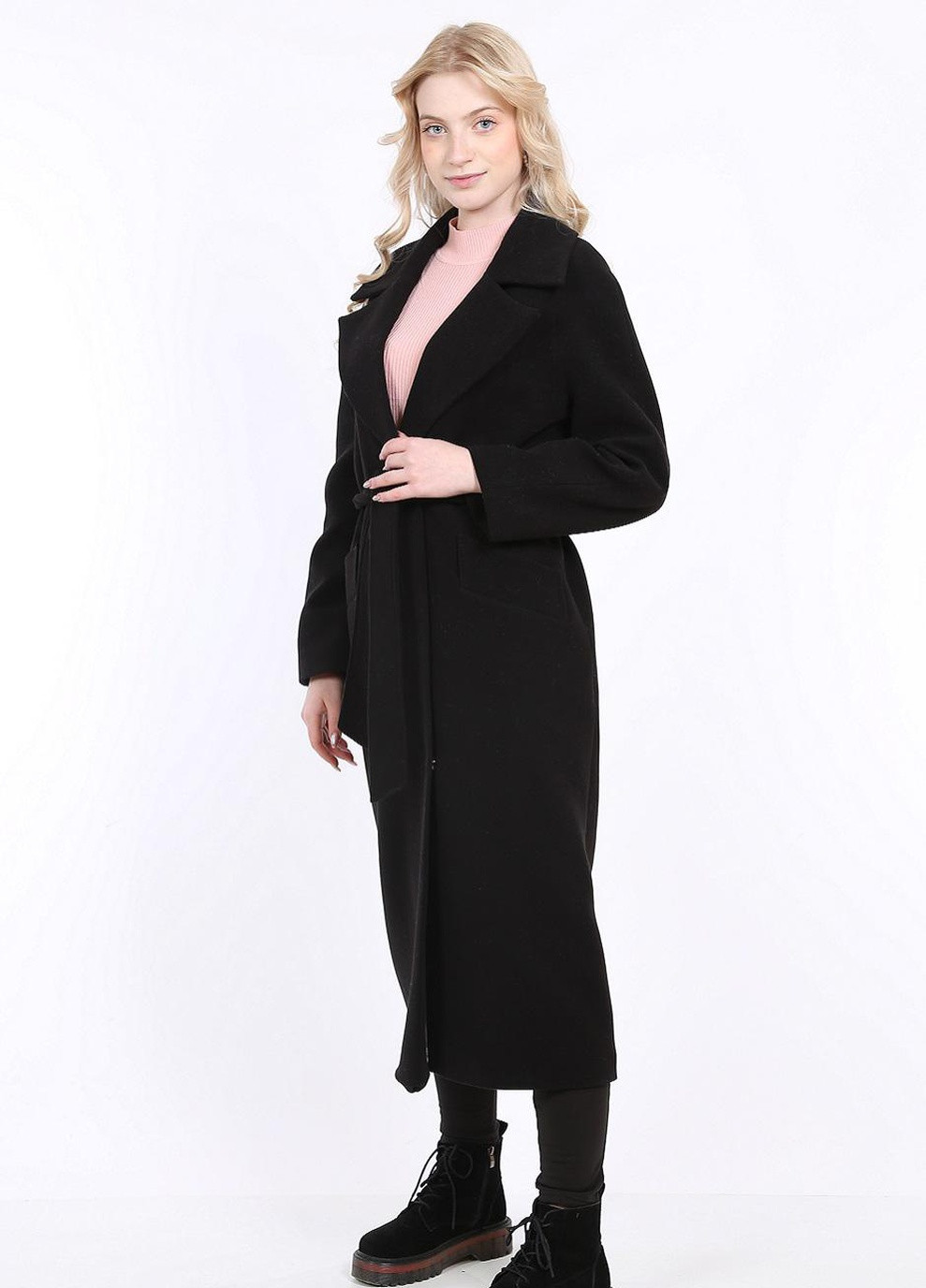 Чорне демісезонне Пальто подовжений жіноча 057 кашемір чорна Актуаль