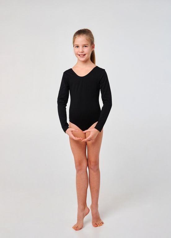 Детский купальник для танцев (длинный рукав) | 104, 110, 116, 140, 152 | Стрейч-кулир высшего качества | 95% хлопок Черный Smil (277963523)
