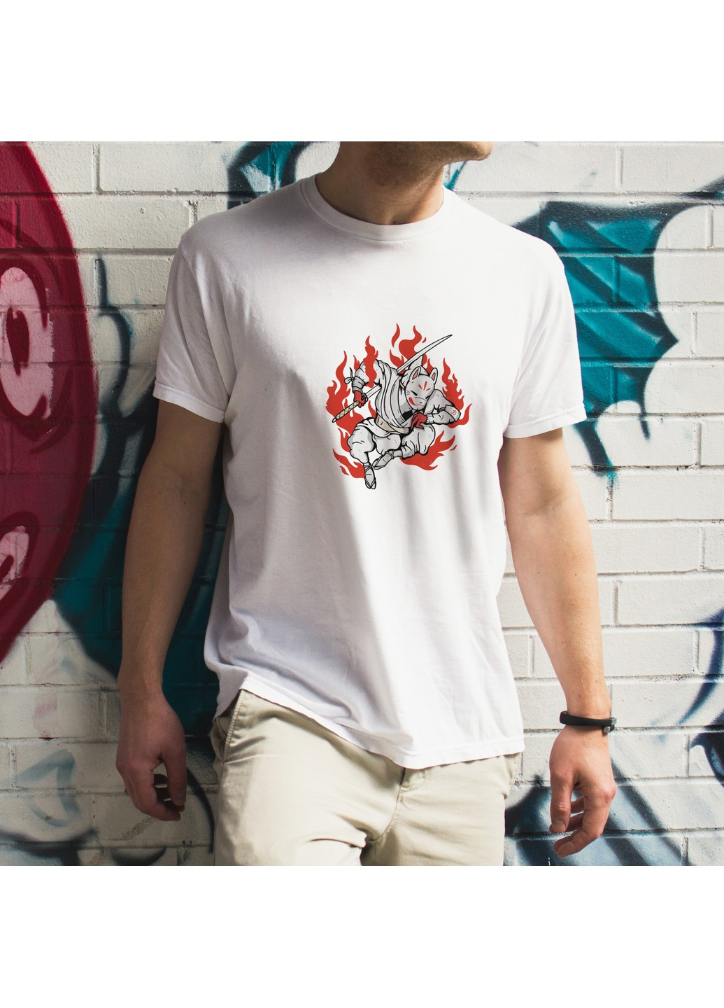 Белая футболка c принтом ninja No Brand