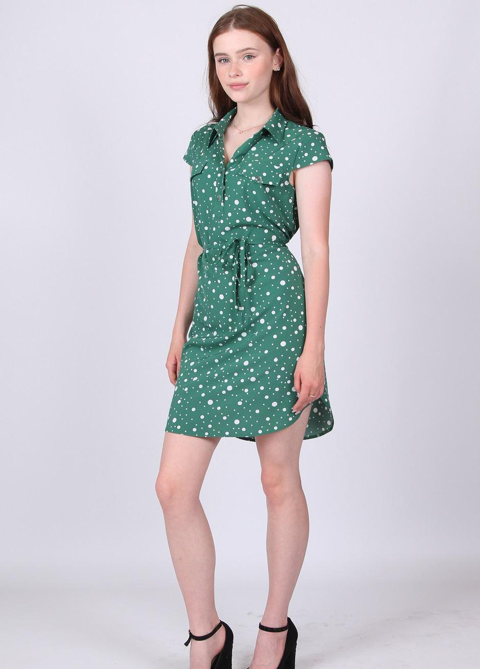 Зелена кежуал сукня жіноча 004 горох білий софт зелений Актуаль
