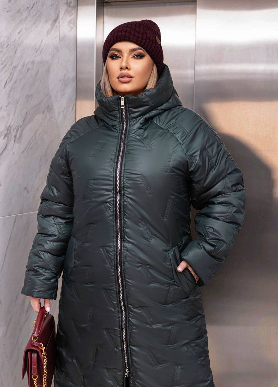 Зеленая женское стеганное теплое пальто цвет изумрудный р.50/52 448458 New Trend