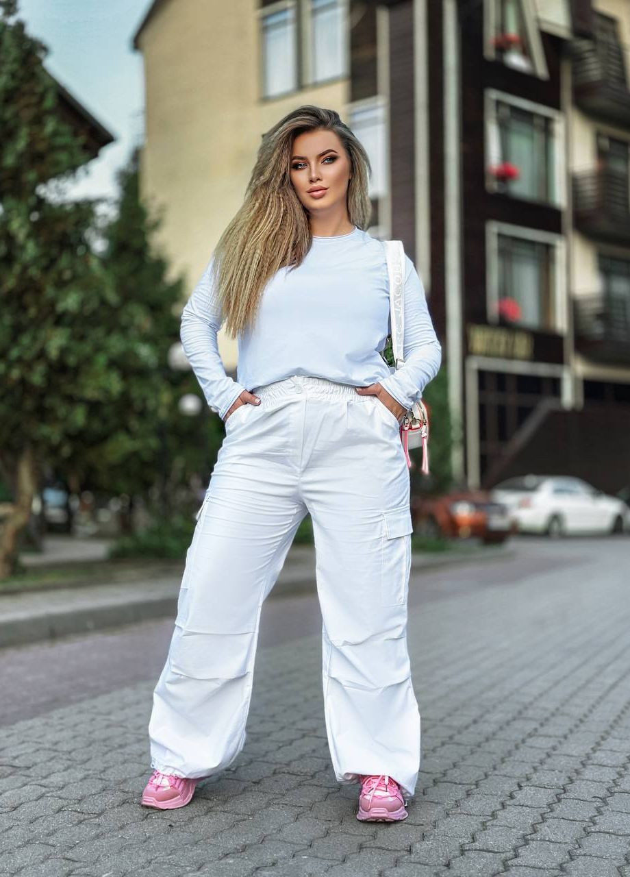 Женские брюки карго цвет белый р.42/44 440156 New Trend (261409006)