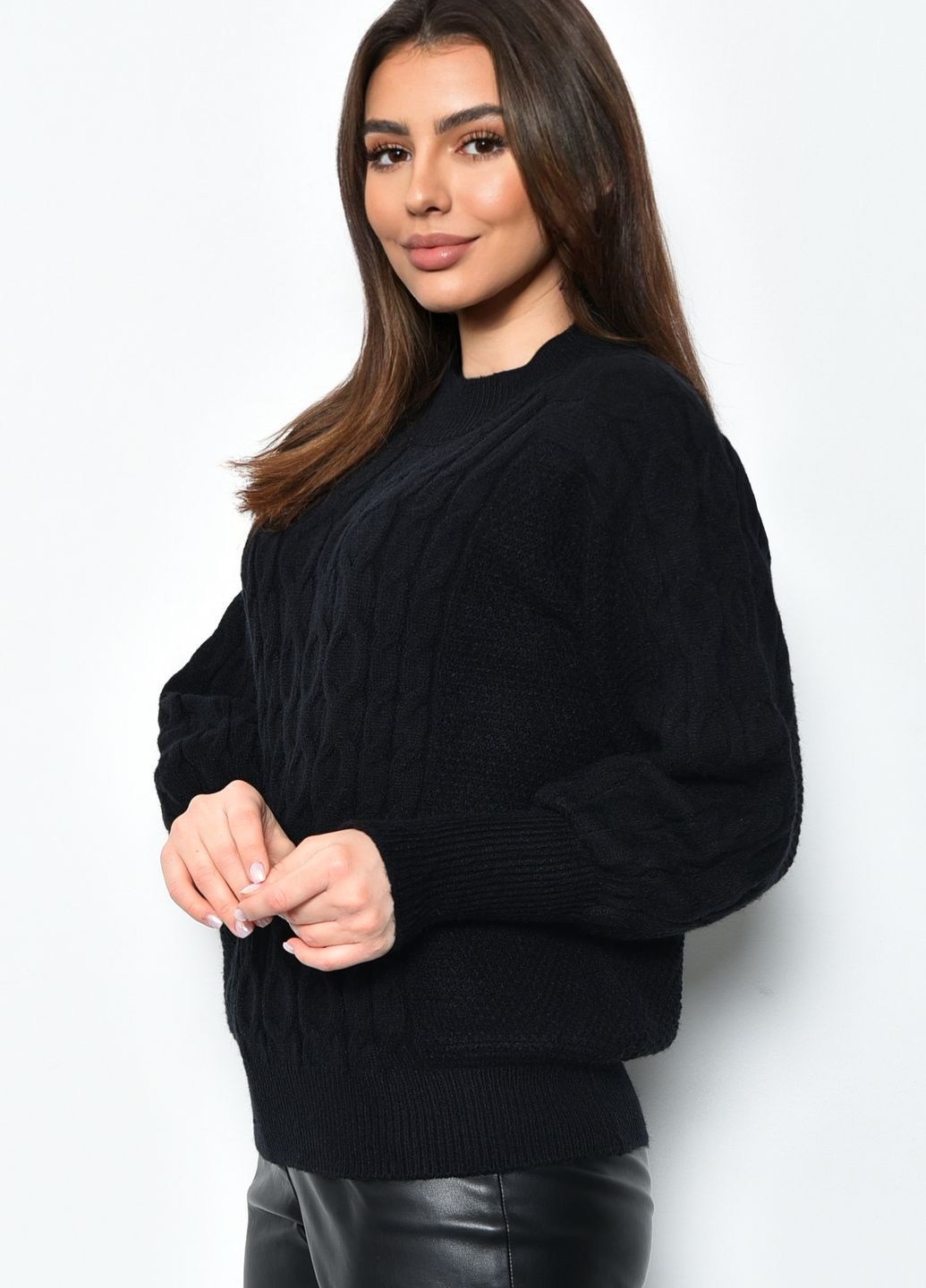 Чорний зимовий светр жіночий акриловий чорного кольору пуловер Let's Shop