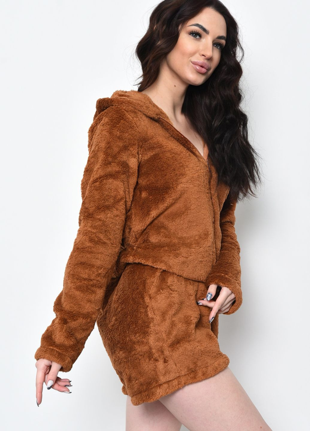 Коричневая зимняя пижама-комбинезон женская коричневого цвета комбинезон Let's Shop
