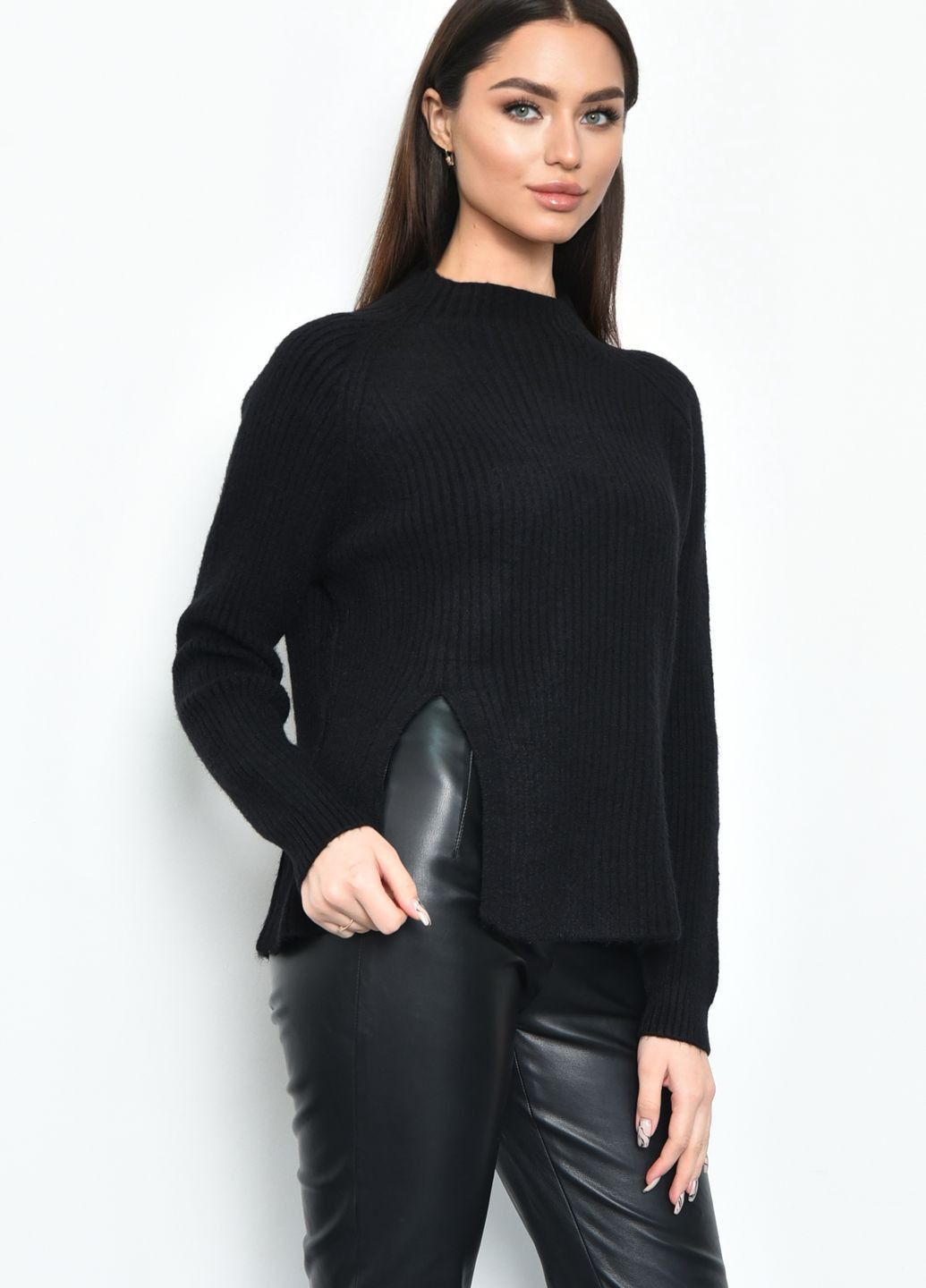 Черный зимний свитер женский акриловый черного цвета пуловер Let's Shop