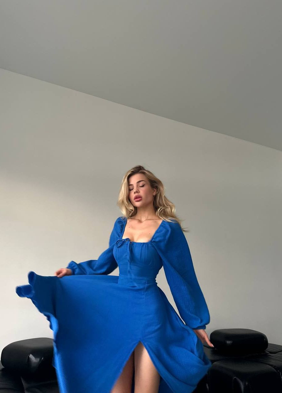 Синее женское платье муслин No Brand