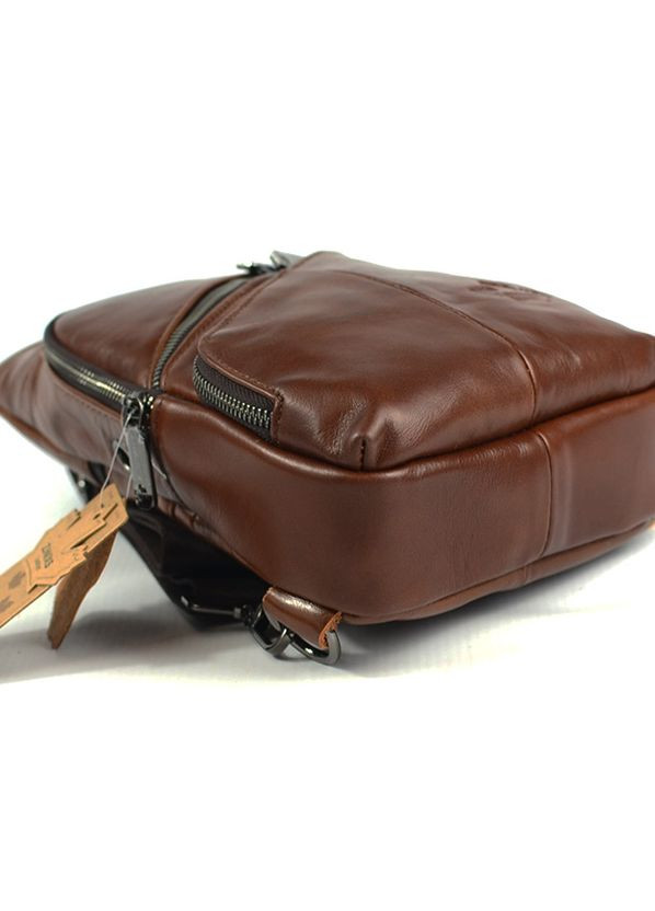 Коричневая мужская кожаная сумка рюкзак слинг на одно плечо нагрудная сумочка из натуральной кожи No Brand (266423747)