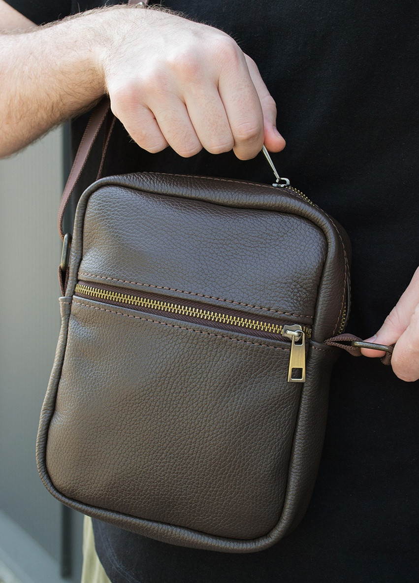 Сумка мужская мессенджер коричневый ( через плечо ) из натуральной кожи Famk (259018688)