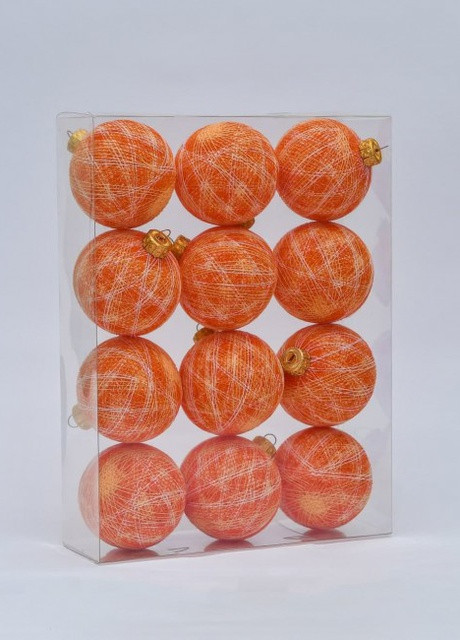 Набор ёлочных игрушек из ниточных шариков 6,5 см, 12 шт Микс оранж Cotton Ball Lights (257986217)