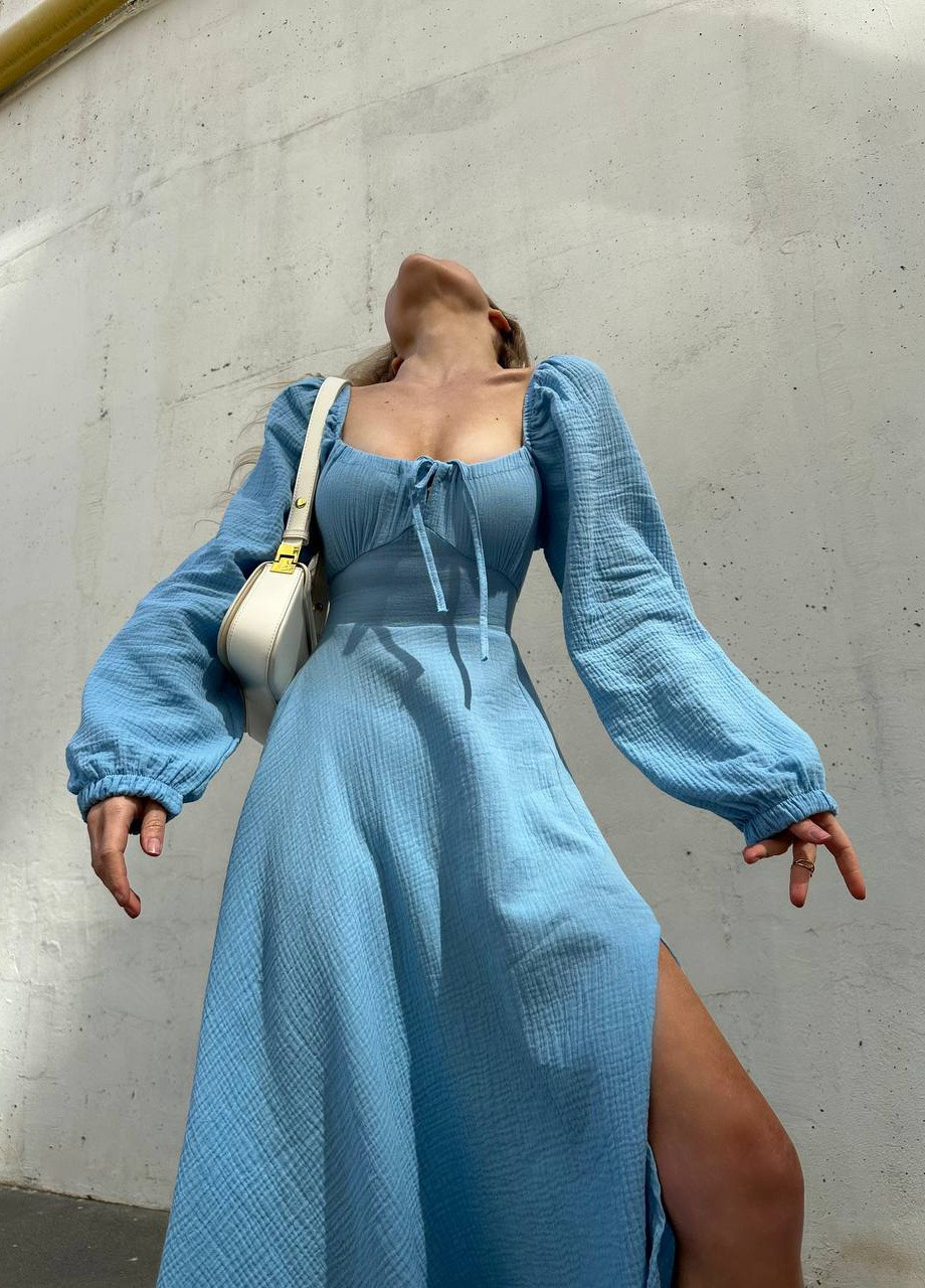 Голубое женское платье муслин No Brand
