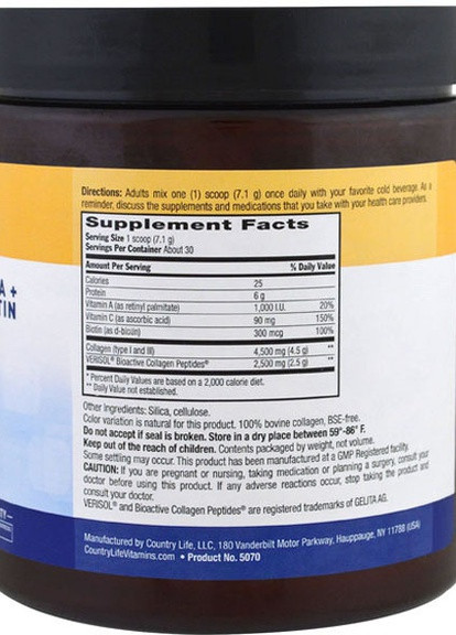 Maxi-Collagen C & A plus Biotin High Potency Flavorless Powder 7.5 oz 213 g /30 servings/ Country Life (256721462)