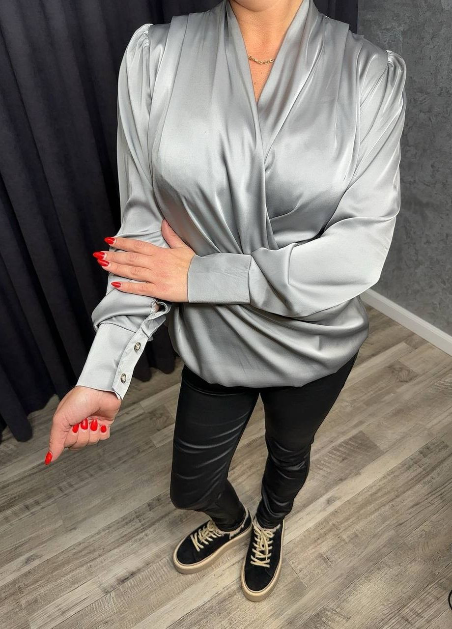 Серая женская рубашка из шелка армани цвет серый р.44/46 447691 New Trend