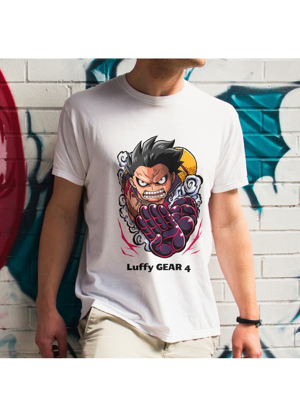 Черная футболка с принтом ван пис - луффи гир 4 w No Brand