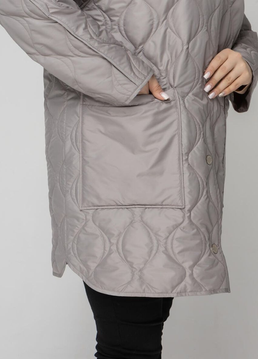 Серая демисезонная демисезонная двусторонняя удлинённая женская куртка с капюшоном DIMODA Жіноча куртка від українського виробника