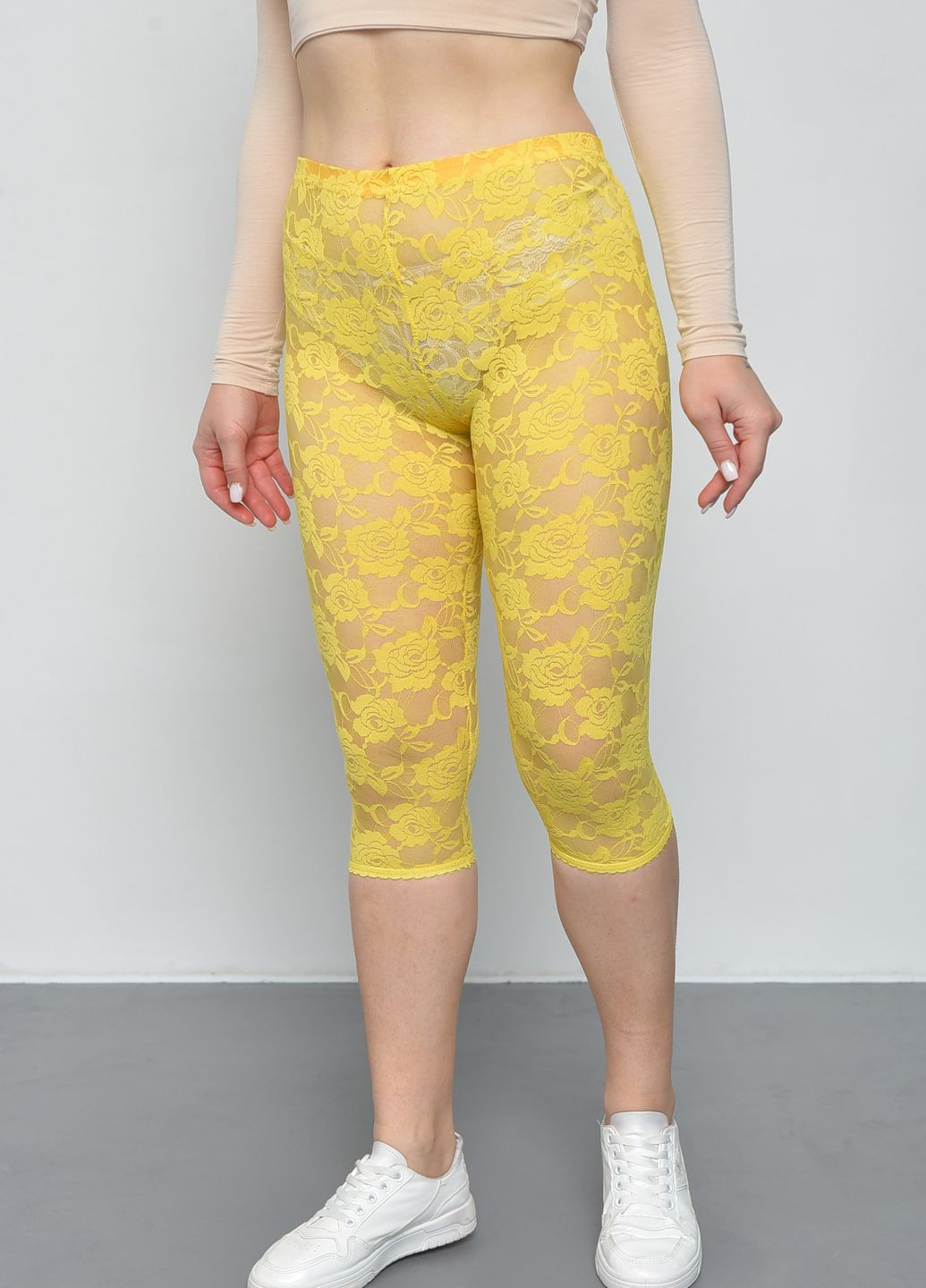 Бриджі жіночі гіпюрові жовтого кольору розмір 44 Let's Shop (268738462)