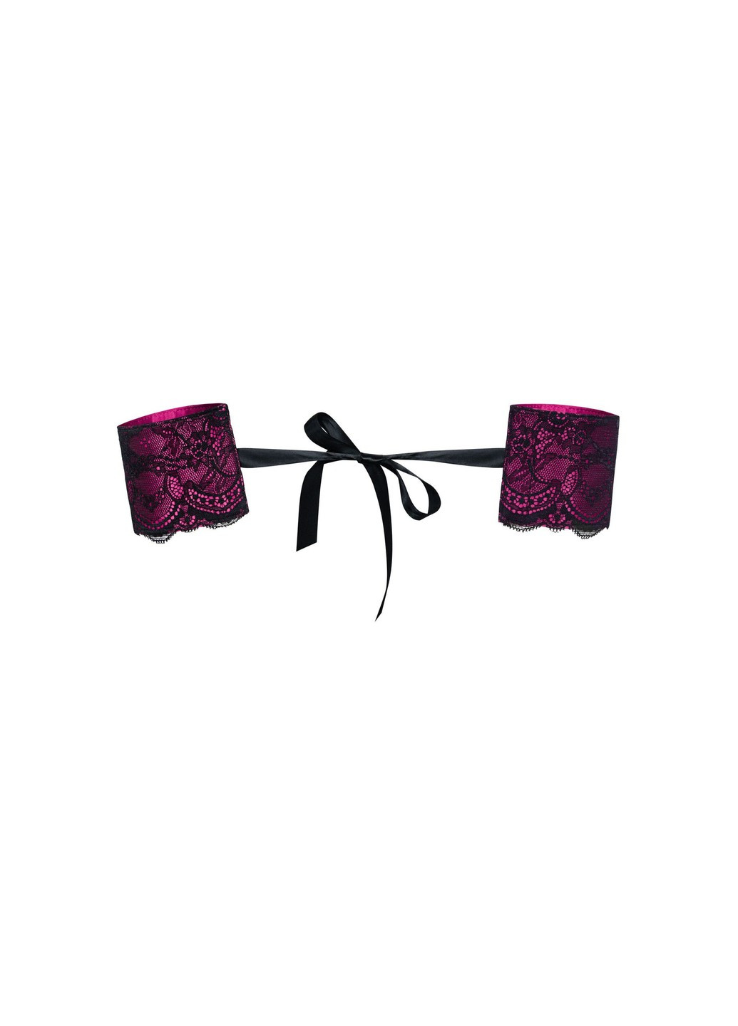 Атласные наручники-манжеты на лентах Roseberry cuffs, pink, украшена кружевом Obsessive (274376920)