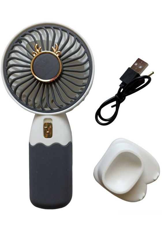 Вентилятор ручний акумуляторний Mini Fan ZB088C з підставкою та USB-зарядкою Сіро-білий No Brand (260264663)